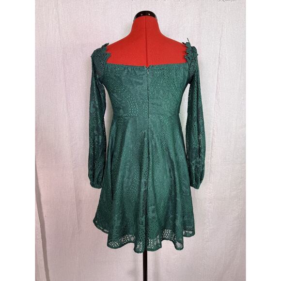 Double Crazy Dress Women Size Small Green Fit and Flare Mini Crotchet Tie E277 - Picture 5 of 12